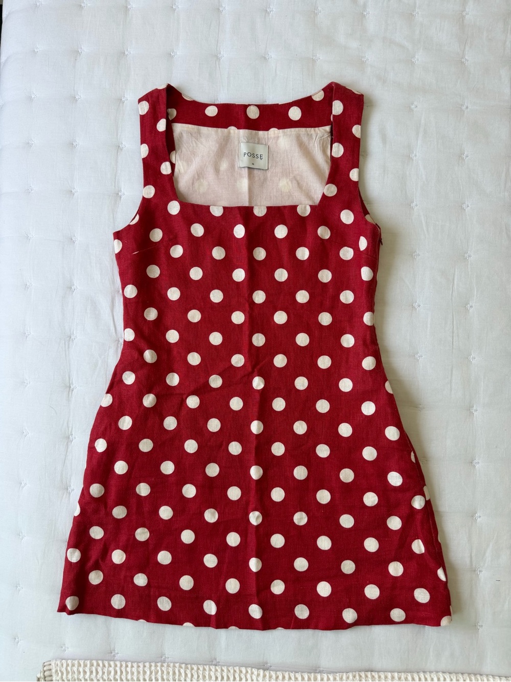 Posse XS Alice Red Polka Dot Linen Mini Dress - Picture 8 of 15